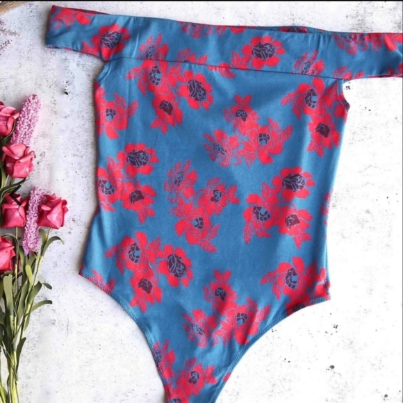 Free People Tops - *Final* Free People So Much Blue Floral Bodysuit L